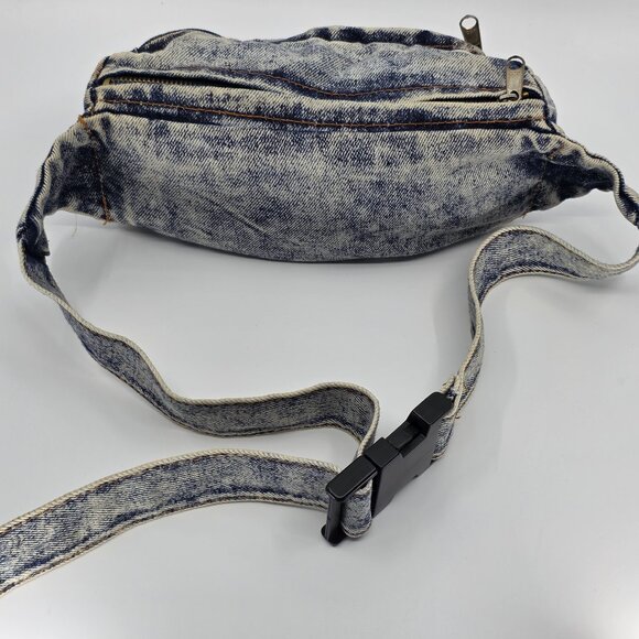 Vintage 80s SHANE Acid Wash Denim Fanny Pack Belt Bag Crossbody Y2K Grunge - Picture 2 of 7
